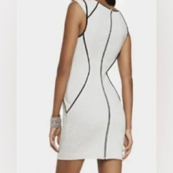 Express Bodycon Mini Dress SZ 0 – White with Black Piping, Stretch - Picture 2 of 6